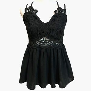 Main Strip Black Crochet‎ Bralette Tank Top Womens Size Medium Boho Feminine